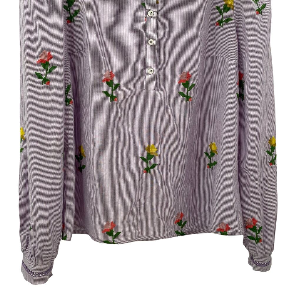 Boden Embroidered Trim Interest Top Purple Stripe Embroidery 4 - Picture 8 of 12
